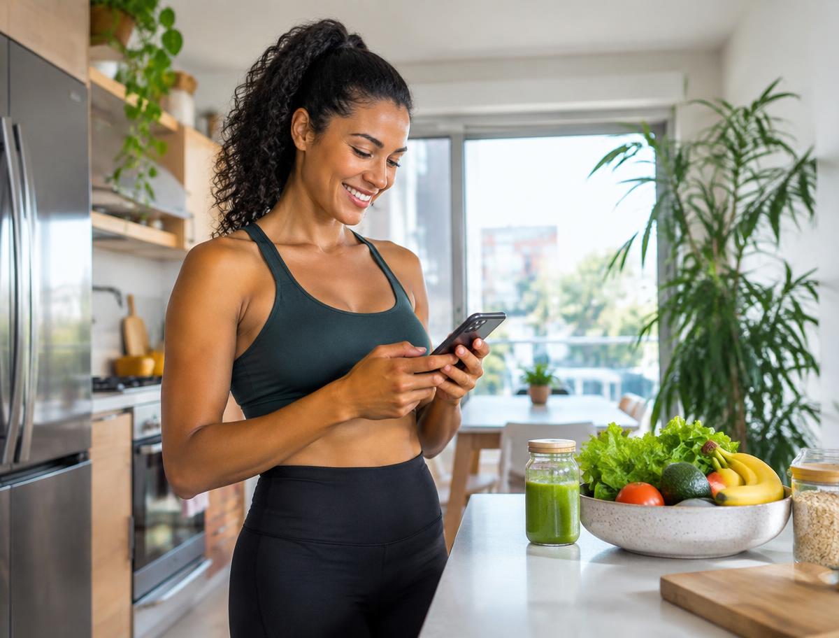 Pessoa acompanhando a alimentação no celular